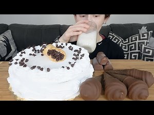ASMR Chocolate Cannoli Cake & Chocolate Ice Cream Dessert Mukbang