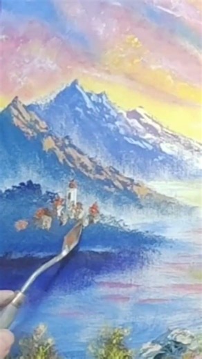 🎨 Peindre un village lointain au couteau. A l'huile. #painting #art