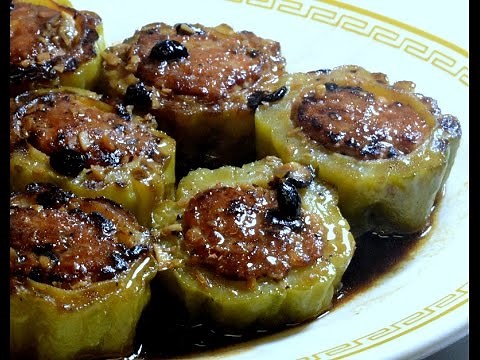 Stuffed Bitter Melon with Pork and shrimps in Black Bean Sauce: Authentic Chinese Cooking.