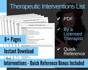 Therapeutic Interventions List for Therapists, Reference for Progress Notes, PDF