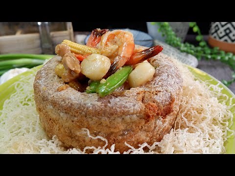 Highly Requested Restaurant Style Prosperity Yam Ring Recipe 佛钵飘香 Chinese Seafood & Chicken Stir Fry