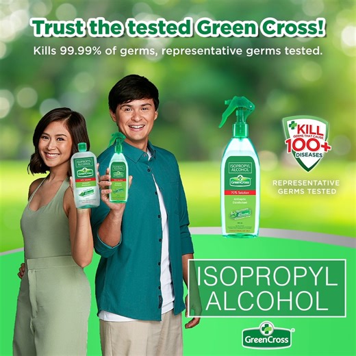 Keep good habits this year by sanitizing hands regularly! Isopropyl Alcohol (Green Cross) kills 99.99% of germs that cause 100 diseases (tested on representative germs). Plus, it’s non-drying and hypoallergenic—clinically tested for everyday use! Get it here: https://bit.ly/GCA_Isop_SHPv2 https://bit.ly/GCA_Isop_LZDv2 ASC Ref. No.: G0215N013026G | Green Cross Philippines