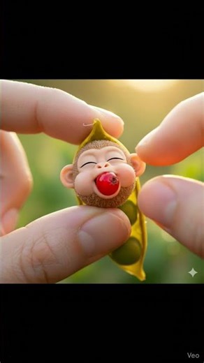 Clay Monkey Enjoys a Red Berry​Tiny Monkey’s Snack Time #monkeypea #peapod #animationart #claymation
