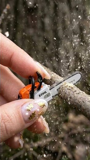 Tiny Chainsaw Cutting Wood – Satisfying Mini Wood Cutting ASMR
