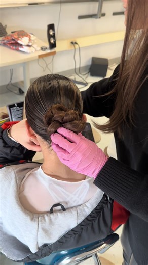 Easy slick back twisted bun lewk for regionalssss #dance #dancehair #dancebun #sbb #ballroombun @carolinetopia @lillygelo18