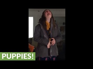 Girl can't handle new puppy surprise