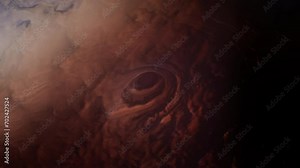 Giant alien gas planet in deep dark outer space. 3D animation and artistic concept of big Jupiter-like exoplanet. Space exploration and planetary science discovery of extrasolar cosmic phenomena.