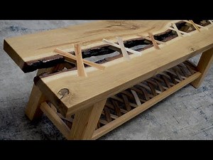 Live Edge Oak Bench with Inlays