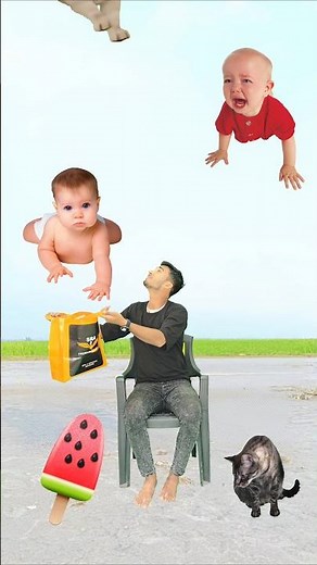 Cute Crying babies catching vs dancing Red jocker & yellow alien - Funny magic vfx video 😀😀😀