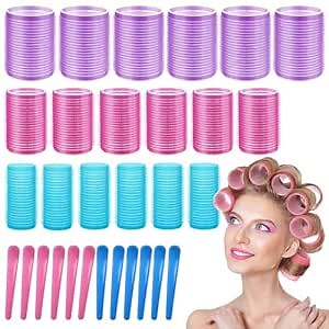 Self Grip Hair Roller Set,18Pcs Hair Curlers Rollers,Salon Dry bar Heatless Curling Set,Hair Rollers for Long Medium Short Thick Fine Thin Hair Bangs Volume -48mm/36mm/25mm