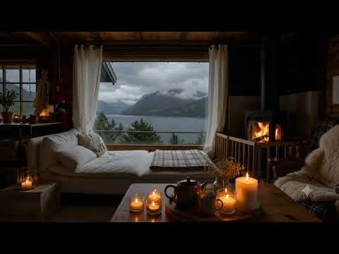 Cozy Rainy Cabin in Norway | Fireplace, Fjord Views & Relaxing Ambient Music