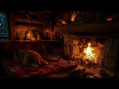 Gentle Snowfall & Cozy Fire Sounds from a Winter Cabin for Deep Sleep, Relaxation & Calmness