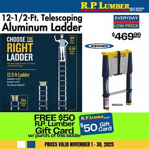 Get a FREE $50 R.P. Lumber gift card with purchase of this telescoping Werner ladder through Nov. 30th! | R.P. Lumber Company | Facebook