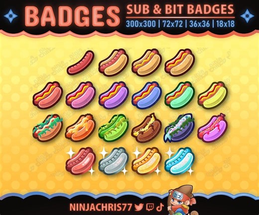20 Hotdog Badges | Subscriber or Bit Badges for Twitch, Youtube & Kick - Etsy