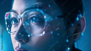 Enhanced security measures using biometric face recognition technology to protect business data from unauthorized access. Concept Biometric Face Recognition, Security Measures Stock Video