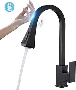 Touch Kitchen Faucet, OWOFAN Touch on Kitchen Sink Faucet with Pull Out Sprayer Single Handle Smart Sense Pull Down Kitchen Faucet Matte Black 1006R (9)