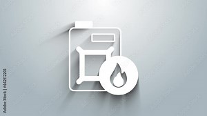 White Canister for motor machine oil icon isolated on grey background. Oil gallon. Oil change service and repair. Engine oil sign. 4K Video motion graphic animation Stock Video
