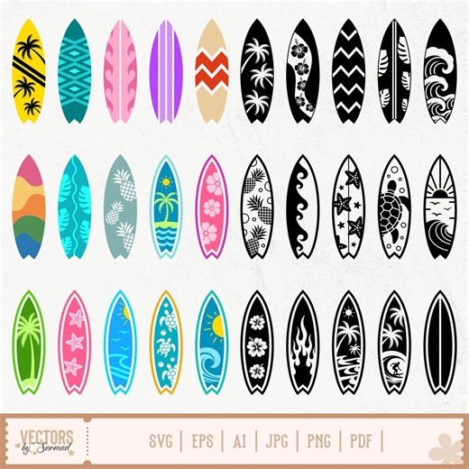 30 Surfboard SVG Bundle, Floral Surfboard SVG, Surfboard Silhouette, Surfboard Cut File, Layered Surfboard SVG, Hawaii Surfboard Design Svg - Etsy
