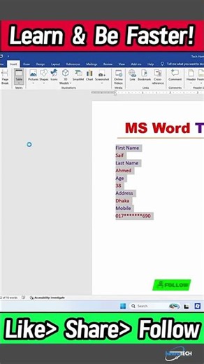 How to convert text to table #shorts #microsoftoffice #training