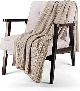 Alashan - Cashmere Cozy Cable Knit Throw - 100% Cashmere Throw Blanket, Natural