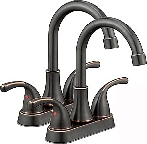 Oil Rubbed Bronze Bathroom Sink Faucet 4 Inch Faucet 2 Handle with Pop-up Drain Stopper and Supply Hoses(Set of 2)