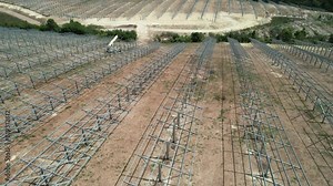 Solar farm installation in 2024. Piling and ramming structure