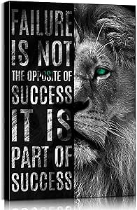 Mistyefly Motivational Lion Wall Art Failure is Not The Opposite of Success Quotes Wall Decor Inspirational Posters Motivational Wall Decor for Office Decor (24''Wx36''H)