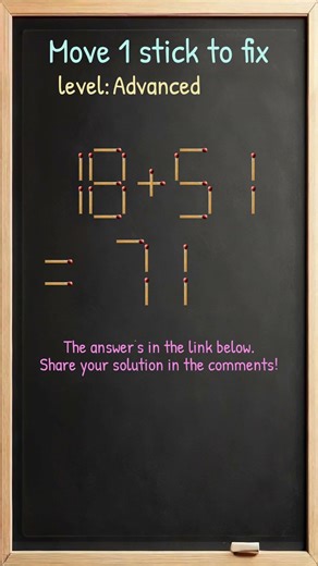 Matchstick Brain Teaser: Move One Stick to Fix #450ep4