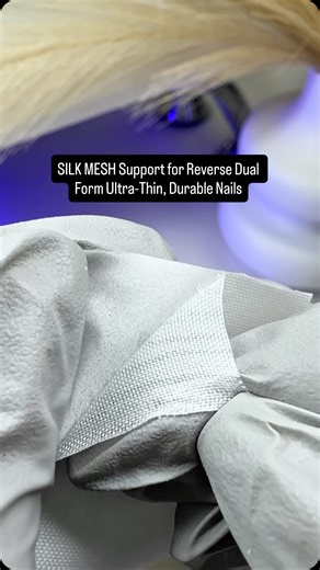 Angela Antovska | Femme Nail Academy™ | Double Licensed EU & US on Instagram: "SILK MESH REVERSE DUAL FORM TECHNIQUE Using cosmetic-grade SILK MESH to create ultra-thin yet incredibly durable nail extensions. Here’s the reverse technique breakdown 👇🏼 1️⃣ Apply your color layer inside the dual form. 2️⃣ Place a thin piece of silk mesh over it. ✨ Silk mesh is a safe, cosmetic-grade fiberglass material used in the beauty industry. It’s lightweight, flexible, and becomes fully encapsulated inside 