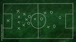 Whiteboard Soccer trainer explaining match tactics to soccer team.