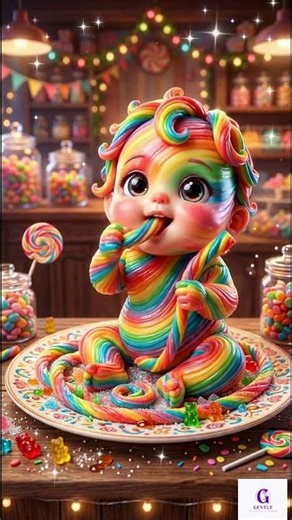 ✨ Tiny Rainbow Taffy Baby Eating Colorful Candy 🌈🍭