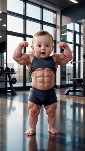Normal Baby vs Bodybuilder Reflection 😱 Ultra Realistic AI CGI Gym Baby