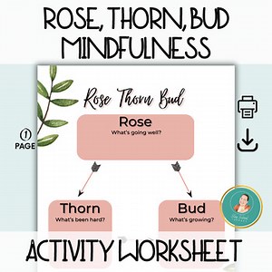 Rose, Thorn, Bud Mindfulness Activity Worksheet, Mindfulness, Strengths-based