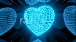 Abstract Blue Wireframe 3D AI Computer Heart Beating Inside Computer - 4K Seamless VJ Loop Motion Background Animation