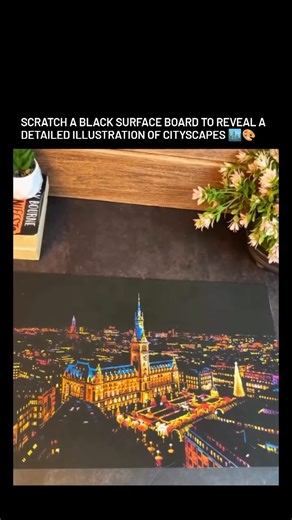 EVOX on Instagram: "Via : @ms.starfall Check out this amazing scratch-off art kit featuring the stunning night view of the Hamburg City Hall (Rathaus) in Germany. It’s a unique way to unwind and create something beautiful without needing any drawing skills! Perfect for a relaxing evening in. The magic happens when you use a special tool to scratch away the black surface, revealing the detailed silver illustration underneath. It’s incredibly therapeutic to watch the city lights come alive line by