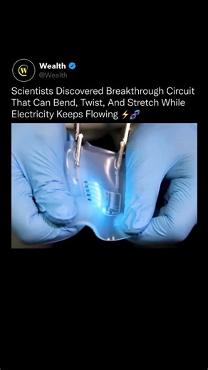 Wealth on Instagram: "This looks like science fiction, but it is real engineering happening right now.🤯🔬 Researchers developed a new class of ultra-flexible electronic circuits made by combining liquid metals like gallium with elastic polymers, allowing electricity to flow even while the material is bent, twisted, folded, or stretched. Unlike traditional rigid metal wires that break under stress, these circuits contain microscopic liquid-metal droplets embedded inside a soft polymer, connected