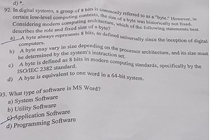d) *.In digital systems, a group of 8 bits is commonly referre... | Filo