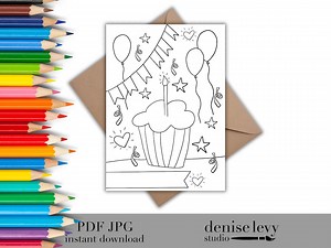 Printable Birthday Card: Cupcake Coloring Page for Kids (PDF, JPG) - Etsy UK