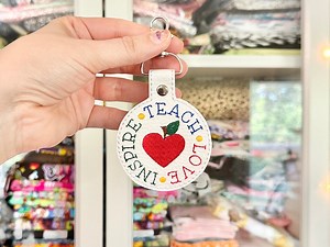 Embroidered Teach Love Inspire Keychain, Teacher Keychain, Bag Charm - Etsy