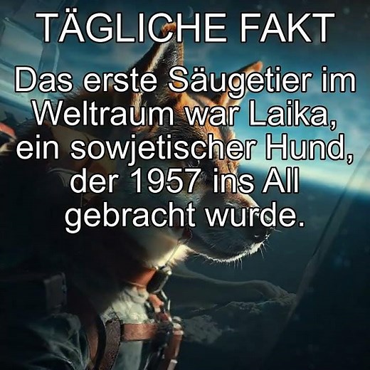 Das erste Säugetier im Weltraum war Laika, ein sowjetischer Hund, der 1957 ins All gebracht wurde.