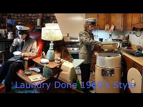 1966 Sears Lady kenmore wringer washer demonstration washing clothes in 1960s style