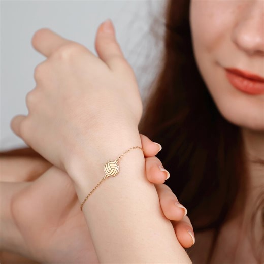 14k Solid Gold Volleyball Charm Bracelet: Sports Jewelry Gift - Etsy