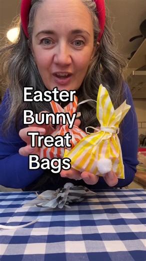 Hoppy Easter treat bags! These adorable little bunnies are the perfect way to surprise your loved ones with Easter goodies. Plus, they're so easy to make! Tutorial: 1. Bunny Ears: Grab a small paper lunch bag. With the opening at the top, carefully cut a V-shape in the bottom center of the front of the bag. These will be your bunny ears! 2. Treat Time: Fill your bunny bag with all your favorite Easter candies, chocolates, or small toys. 3. Tie it Up: For a festive touch, tie the top of the bag c