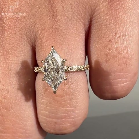 Dutch Marquise Cut Diamond Solitaire Engagement Ring With Sunflower and Moon Design, Art Deco Style Wedding Ring, Anniversary Gifts for Her - Etsy