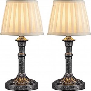 KDG Cordless Portables Table Lamp Set of 2, LED Fabric Shade Small Desk Lamps, 4000mAh Battery Powered Lighting, 2700K Stepless Dimmable Light for Living Room, Dining Room, Bedroom (Mottled Silver)