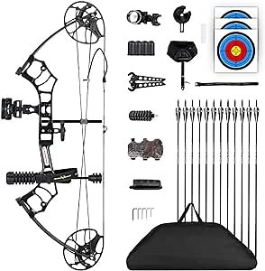 Compound Bow Package for Youth & Adults,Beginners and Women,22.5"-30" Draw Length,10-50 Lbs Draw Weight,290fps,Limbs Made in USA,Hunting Bow Archery Set