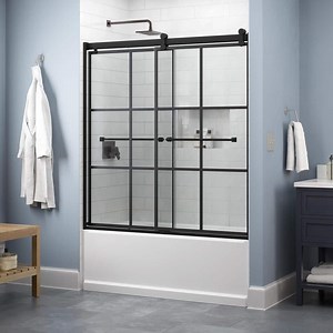 Delta Lyndall Contemporary 60 in. W x 58-3/4 in. H Frameless Sliding Bathtub Door, Matte Black, Patterned Ingot Glass SD6765046 - The Home Depot