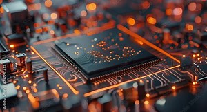 A cutting-edge CPU processing unit, gleaming with integrated circuits and microchips, situated in a high-tech lab with robotic arms calibrating and assembling parts