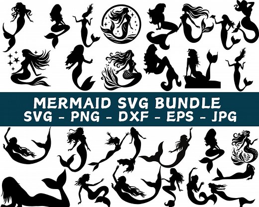 Mermaid Silhouette SVG Bundle: Ariel Clipart (digital Files) - Etsy