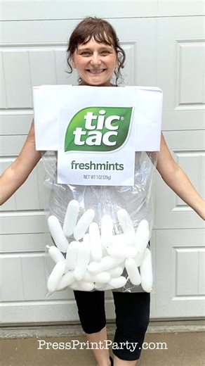 Nathalie @ Press Print Party! on Instagram: "🍬 Ready for a sweet twist on costumes? Learn how to make a fun Tic Tac costume with our easy step-by-step guide! Plus, grab FREE printable logos in 4 delicious flavors on the blog. Perfect for parties or Halloween—let’s get creative and tasty! Check it out at www.pressprintparty.com #pressprintparty #tictaccostume #diycostume"